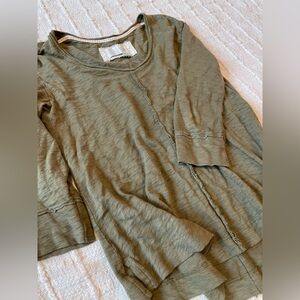 Anthropologie Olive Green 3/4 Sleeve Top - XS